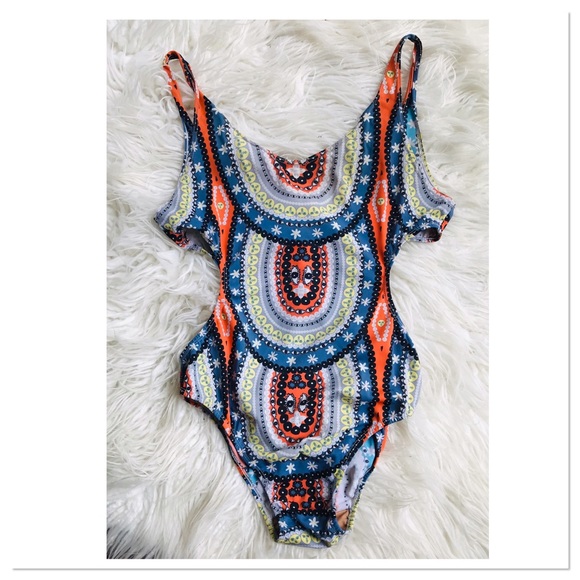 Your Eyes Lie One Piece Cut Out Side Swimsuit Celestial Boho Print Blue Size 8 - Picture 5 of 7